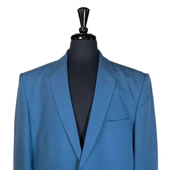 Mens Blazer Blue Wool Blend Dress Formal Suit Jacket Wedding Sport Coat 46R